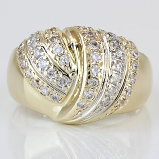 Vintage 14K Gold Pave CZ Cubic Zirconia Swirl Waterfall Dome Cocktail Ring