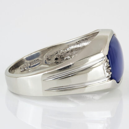 C.1959 Men's 10K White Gold Lab-Created Star Sapphire & Diamond Vintage Ring - Image 3