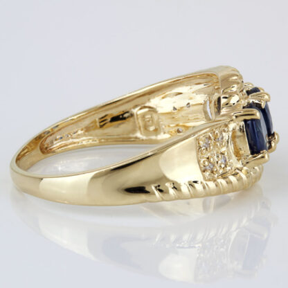 VINTAGE 14K GOLD BLUE SAPPHIRE DIAMOND 3-STONE RING BOLD STATEMENT GIFT ESTATE - Image 3