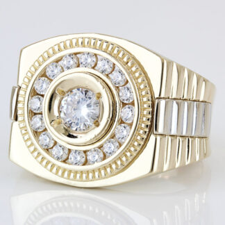 Men's 14K Yellow + White Gold Presidential / Oyster Style Cz Cubic Zirconia Ring