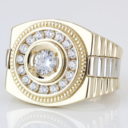 Men's 14K Yellow + White Gold Presidential / Oyster Style Cz Cubic Zirconia Ring