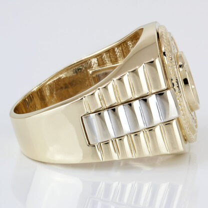 Men's 14K Yellow + White Gold Presidential / Oyster Style Cz Cubic Zirconia Ring - Image 3