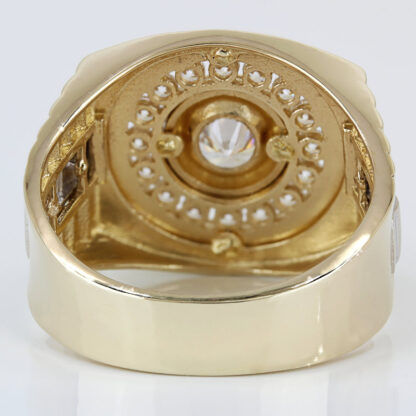 Men's 14K Yellow + White Gold Presidential / Oyster Style Cz Cubic Zirconia Ring - Image 4