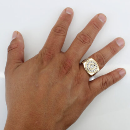 Men's 14K Yellow + White Gold Presidential / Oyster Style Cz Cubic Zirconia Ring - Image 7