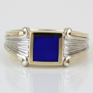 14K Two-Tone Gold Lapis Lazuli Statement Ring Luxury Jewelry Bogarz Inc.