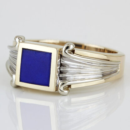 14K Two-Tone Gold Lapis Lazuli Statement Ring Luxury Jewelry Bogarz Inc. - Image 2