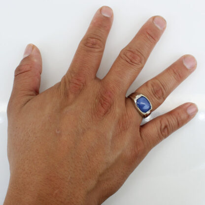 C.1959 Men's 10K White Gold Lab-Created Star Sapphire & Diamond Vintage Ring - Image 6