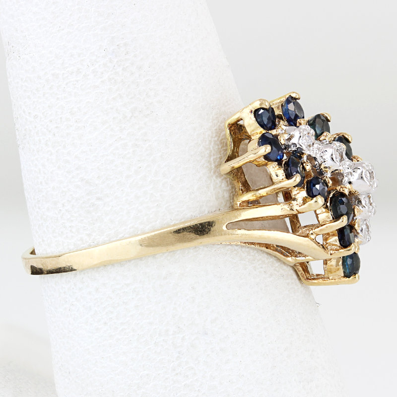 Vintage 14K Gold Blue Spinel & Diamond Cluster Cocktail Ring Anniversary Gift - Image 3