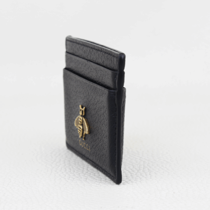 Gucci Black Pebbled Leather Animalier Card Holder Wallet Bee Emblem - Image 4