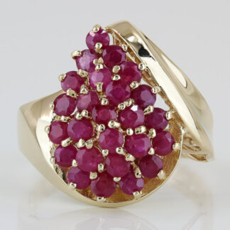 10K Yellow Gold Ruby Cluster Tear Drop Statement Estate Ring