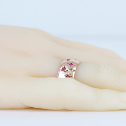 Vintage 14k Rose Gold Genuine Ruby Celestial Starry Wide Band - Image 4