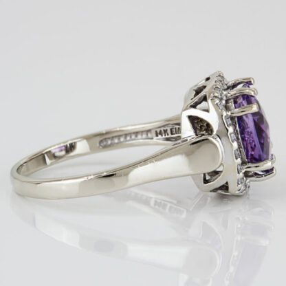 14k White Gold Large Cushion Amethyst Diamond Halo Ring Cocktail Statement Piece - Image 3