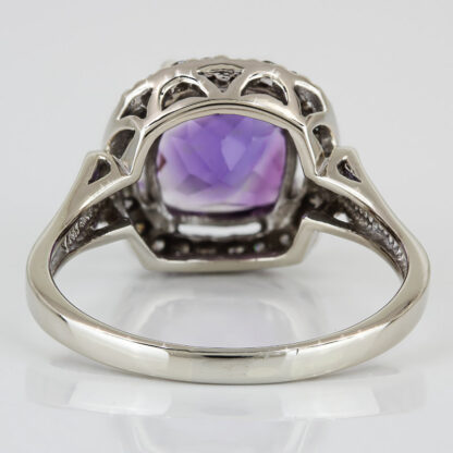 14k White Gold Large Cushion Amethyst Diamond Halo Ring Cocktail Statement Piece - Image 4