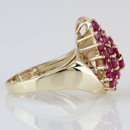 10K Yellow Gold Ruby Cluster Tear Drop Statement Estate Ring - Image 4