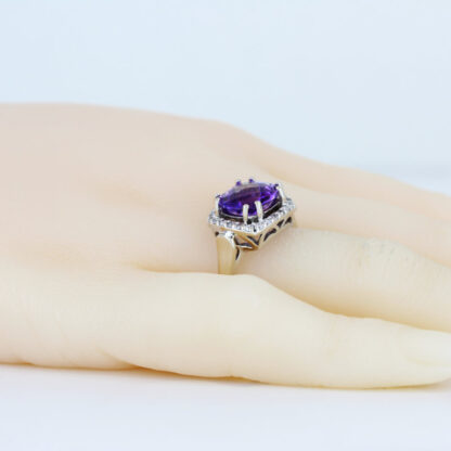 14k White Gold Large Cushion Amethyst Diamond Halo Ring Cocktail Statement Piece - Image 6