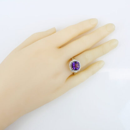 14k White Gold Large Cushion Amethyst Diamond Halo Ring Cocktail Statement Piece - Image 7