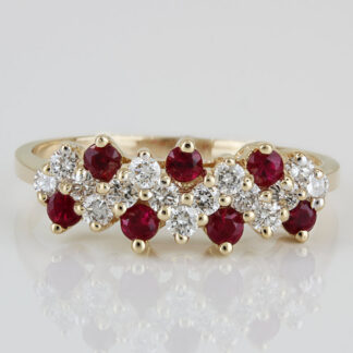 14K Yellow Gold Genuine Ruby & Half Carat Diamond Cluster Band Ring Anniversary