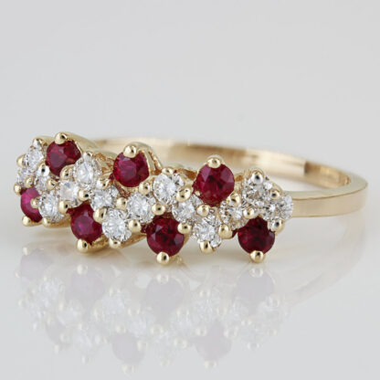 14K Yellow Gold Genuine Ruby & Half Carat Diamond Cluster Band Ring Anniversary - Image 2