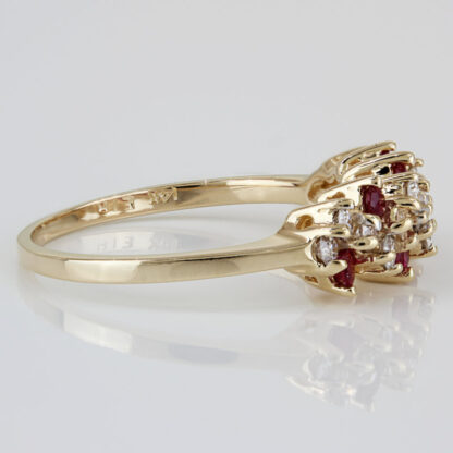 14K Yellow Gold Genuine Ruby & Half Carat Diamond Cluster Band Ring Anniversary - Image 3