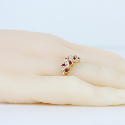 14K Yellow Gold Genuine Ruby & Half Carat Diamond Cluster Band Ring Anniversary - Image 5