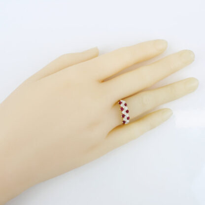 14K Yellow Gold Genuine Ruby & Half Carat Diamond Cluster Band Ring Anniversary - Image 6