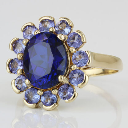 10K Gold Lab-Created Sapphire Tanzanite Cocktail Ring Vintage Estate Unique Gift - Image 2