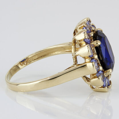 10K Gold Lab-Created Sapphire Tanzanite Cocktail Ring Vintage Estate Unique Gift - Image 3