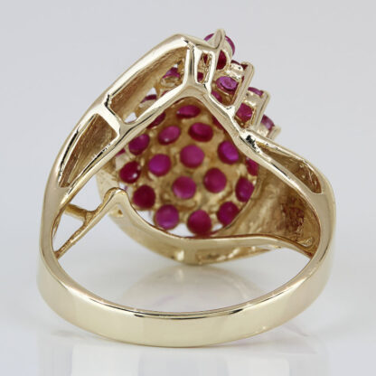 10K Yellow Gold Ruby Cluster Tear Drop Statement Estate Ring - Image 5