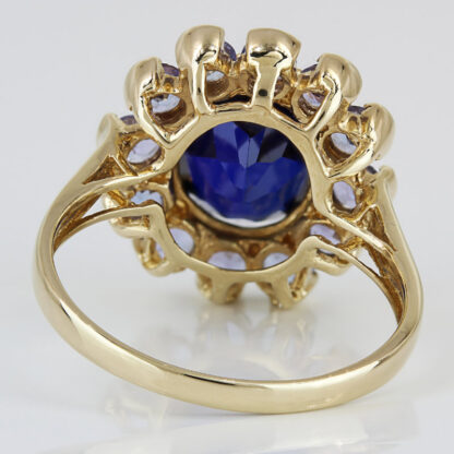 10K Gold Lab-Created Sapphire Tanzanite Cocktail Ring Vintage Estate Unique Gift - Image 4