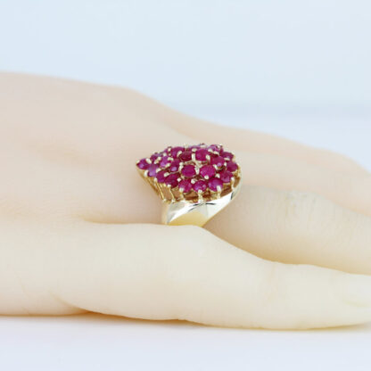 10K Yellow Gold Ruby Cluster Tear Drop Statement Estate Ring - Image 7
