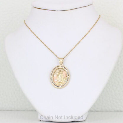 14K Tricolor Virgin Mary Pendant CZ Flowers Mexico Gold Jewelry Religious Gift - Image 4