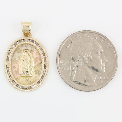 14K Tricolor Virgin Mary Pendant CZ Flowers Mexico Gold Jewelry Religious Gift - Image 5