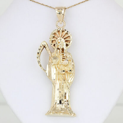 14K Solid Gold Santa Muerte Pendant Scales Sickle Protection Folk Saint Charm
