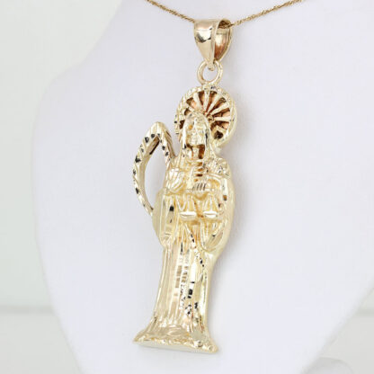 14K Solid Gold Santa Muerte Pendant Scales Sickle Protection Folk Saint Charm - Image 2