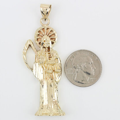 14K Solid Gold Santa Muerte Pendant Scales Sickle Protection Folk Saint Charm - Image 5