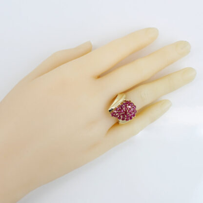 10K Yellow Gold Ruby Cluster Tear Drop Statement Estate Ring - Image 8