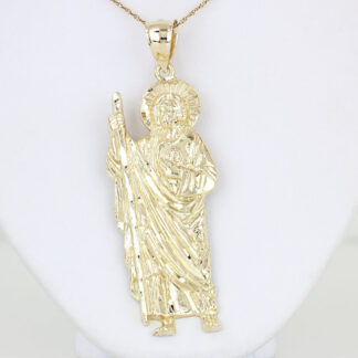 10K Gold Sacred Heart Jesus Pendant Christ Staff Medal Christian Estate Jewelry