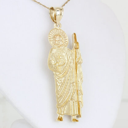 10K Gold Sacred Heart Jesus Pendant Christ Staff Medal Christian Estate Jewelry - Image 3