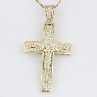 10K Yellow Gold Jesus Crucifix Pendant CZ Cross Catholic Faith Religious Charm