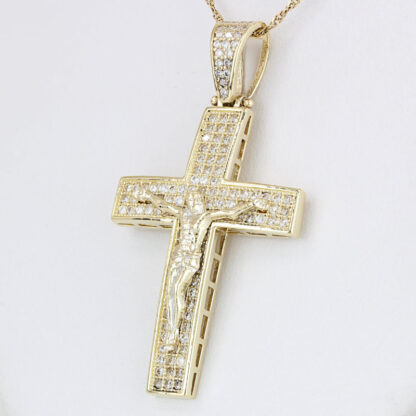 10K Yellow Gold Jesus Crucifix Pendant CZ Cross Catholic Faith Religious Charm - Image 3