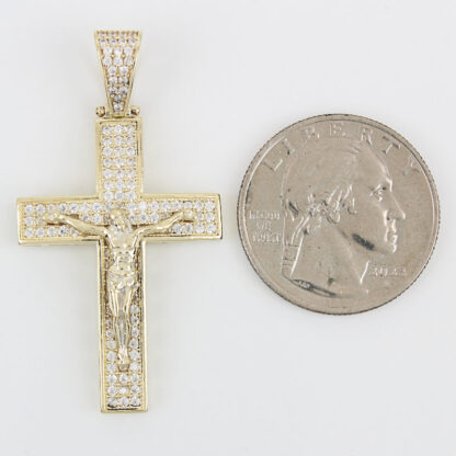 10K Yellow Gold Jesus Crucifix Pendant CZ Cross Catholic Faith Religious Charm - Image 6