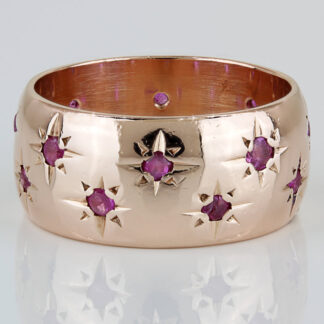 Vintage 14k Rose Gold Genuine Ruby Celestial Starry Wide Band