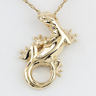 Solid 14k Yellow Gold Gecko Pendant - Lizard Charm Symbol of Luck & Renewal Gift
