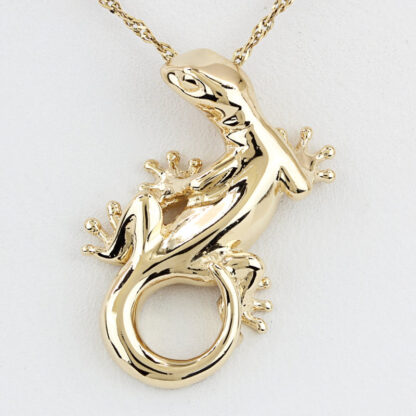 Solid 14k Yellow Gold Gecko Pendant - Lizard Charm Symbol of Luck & Renewal Gift