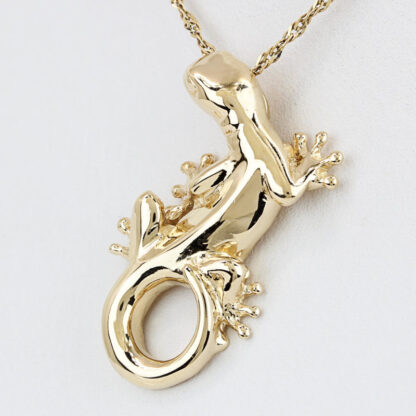 Solid 14k Yellow Gold Gecko Pendant - Lizard Charm Symbol of Luck & Renewal Gift - Image 2