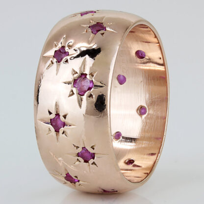 Vintage 14k Rose Gold Genuine Ruby Celestial Starry Wide Band - Image 2