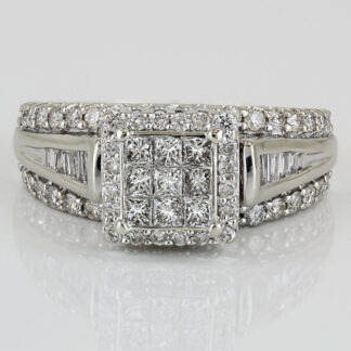 10K White Gold Diamond Anniversary Cocktail Ring Gift Statement Vintage Elegant