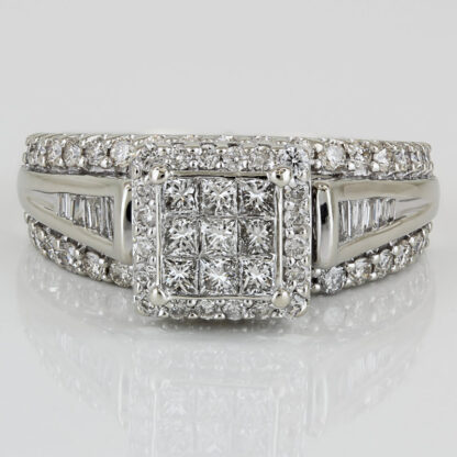 10K White Gold Diamond Anniversary Cocktail Ring Gift Statement Vintage Elegant