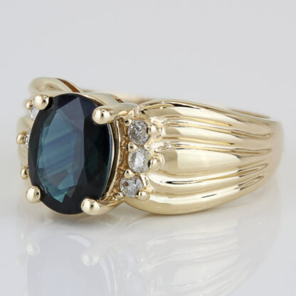 Natural Teal Sapphire Ring 1.5ct Oval – Vintage 14K Yellow Gold Diamond Accents - Image 3