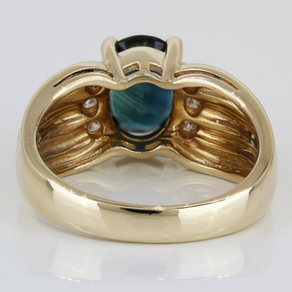 Natural Teal Sapphire Ring 1.5ct Oval – Vintage 14K Yellow Gold Diamond Accents - Image 5